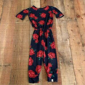 Little statements girls floral romper in blue and red -3T